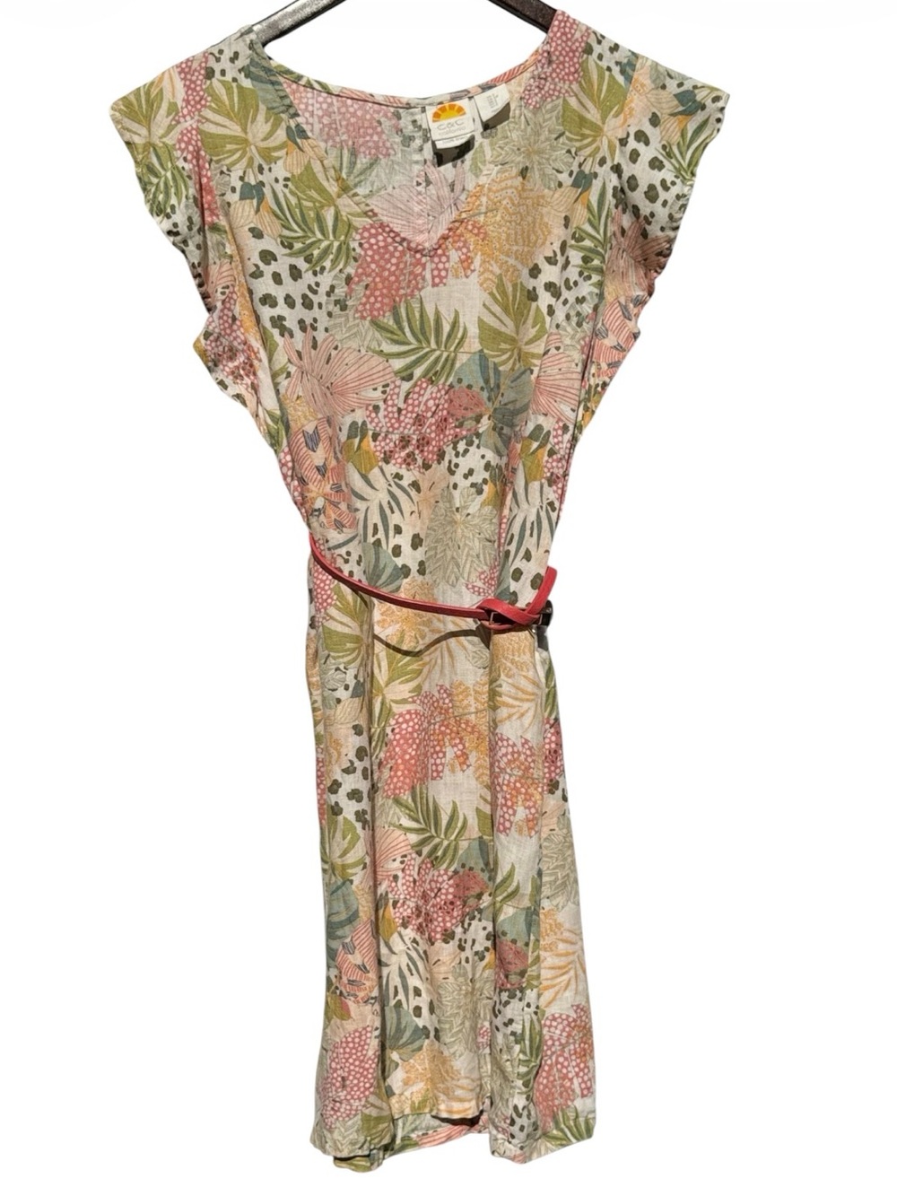 C&C California Floral Linen Shirt Dress - Pink, Green, Yellow